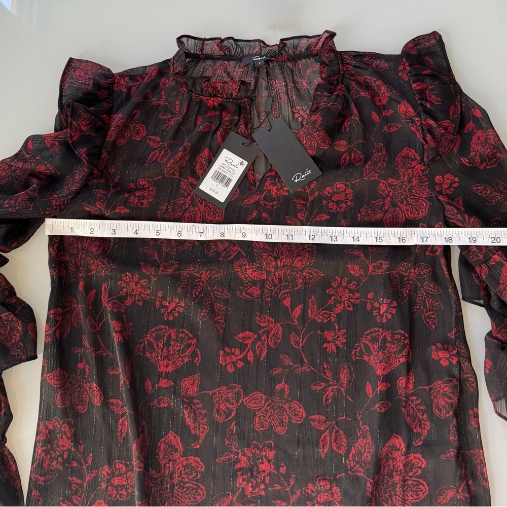 NWT Rails Nicolette Dark Azalea Floral Ruffle Blouse — Size S - Picture 5 of 7